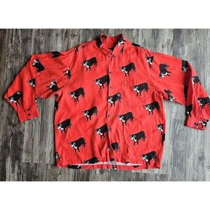 Vintage Red Cactus Club Los Angeles Button Down Shirt Rare XL Western/Steer